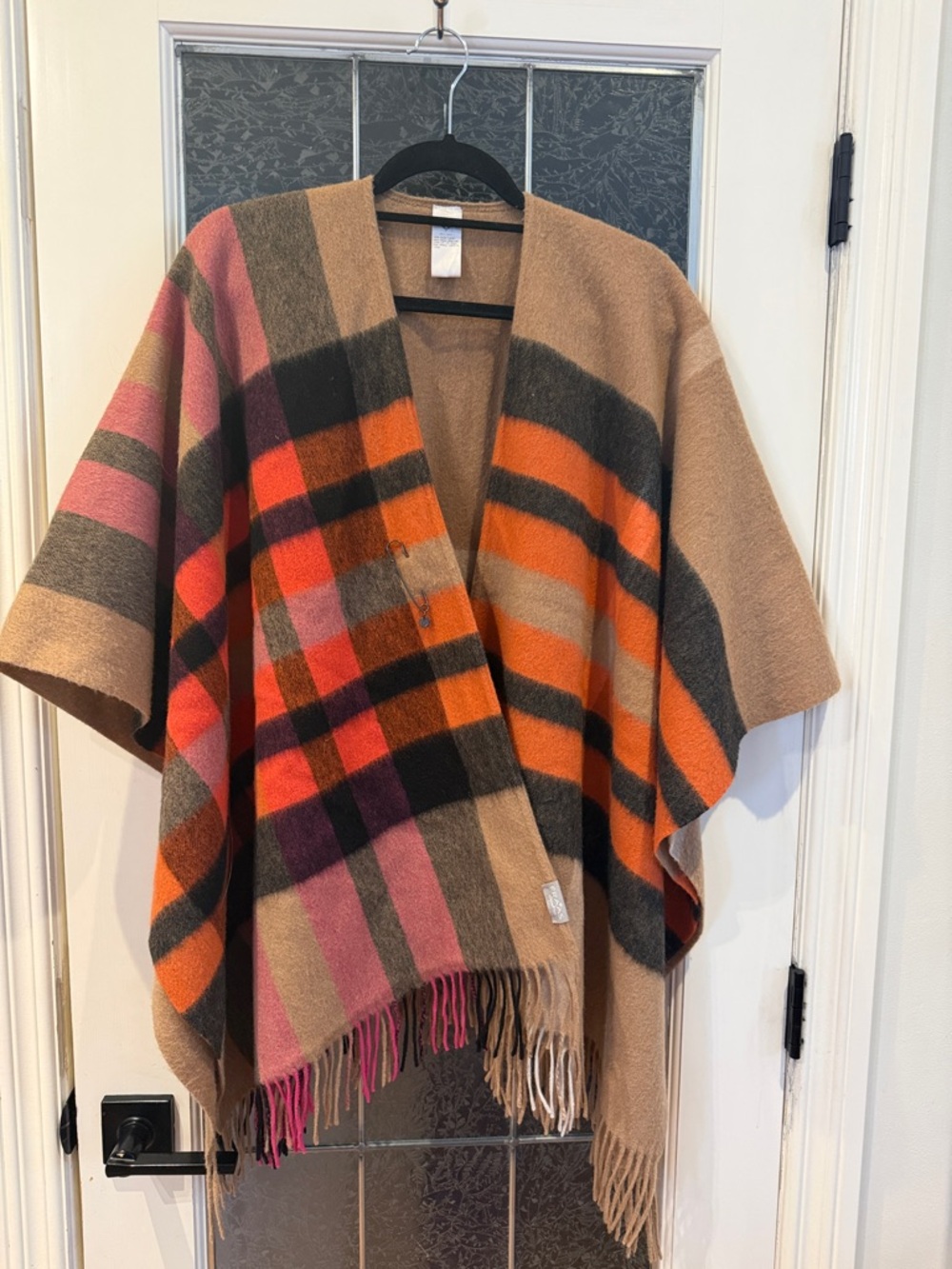 Fraas Two-Tone Wool Wrap in Camel & subtle multi stripes